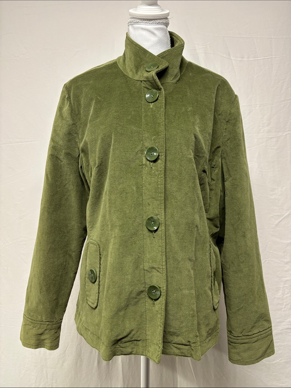 Womens Olive Green Button-Front Casual Jacket